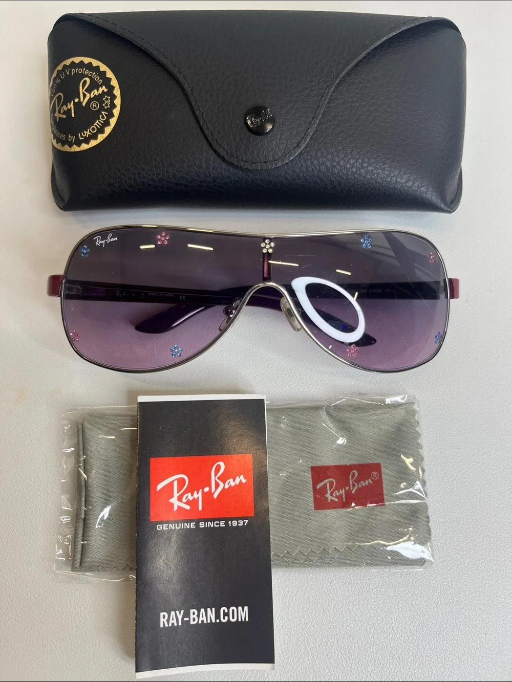 New Rare Ray-Ban kids Purple Gradient Shield Sunglasses with Floral Accents